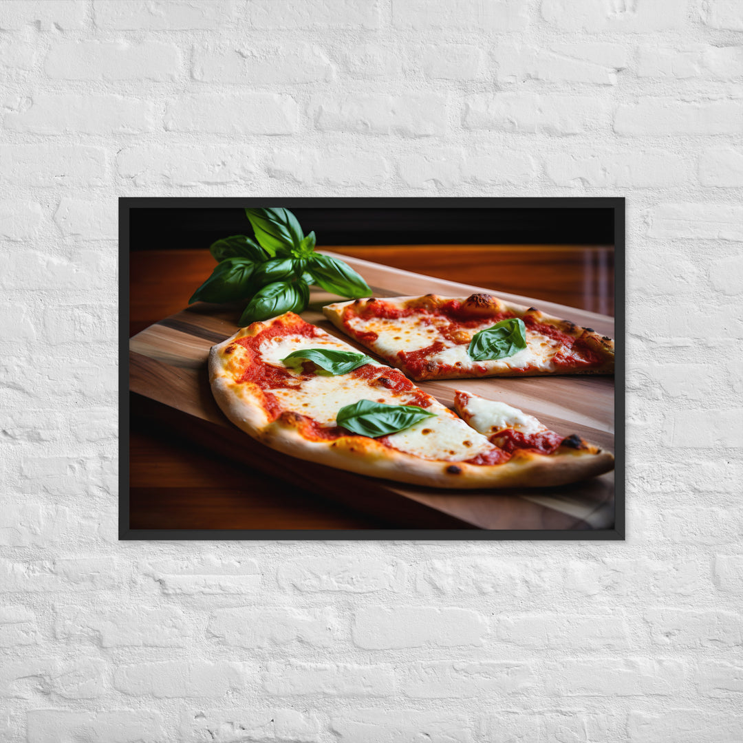 A Margherita Pizza with Fresh Basil Framed poster 🤤 from Yumify.AI