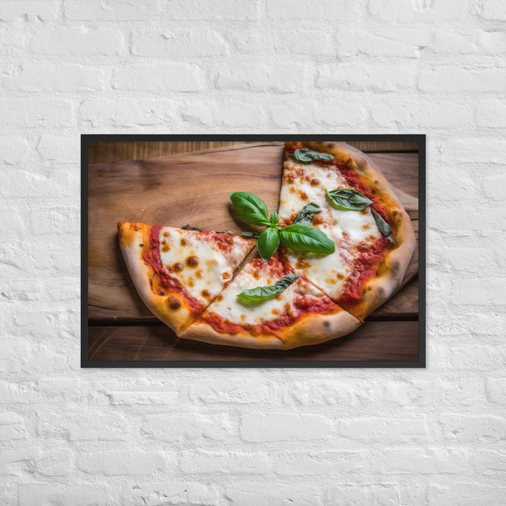 A Margherita Pizza with Fresh Basil Framed poster 🤤 from Yumify.AI