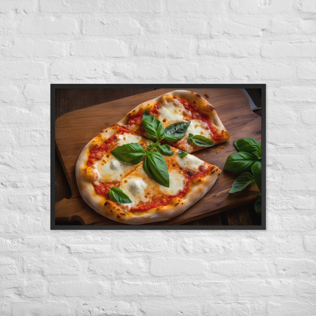 A Margherita Pizza with Fresh Basil Framed poster 🤤 from Yumify.AI