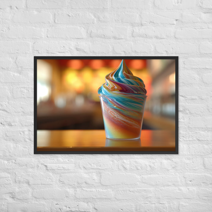 Rainbow Swirl Soft Serve Cup Framed poster 🤤 from Yumify.AI