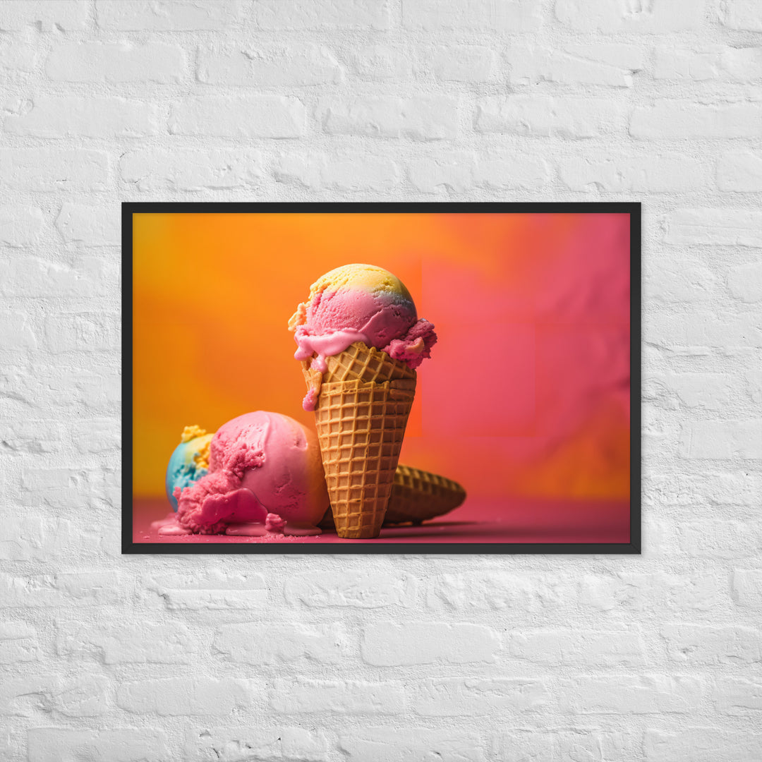 Rainbow Sherbet Cone Framed poster 🤤 from Yumify.AI