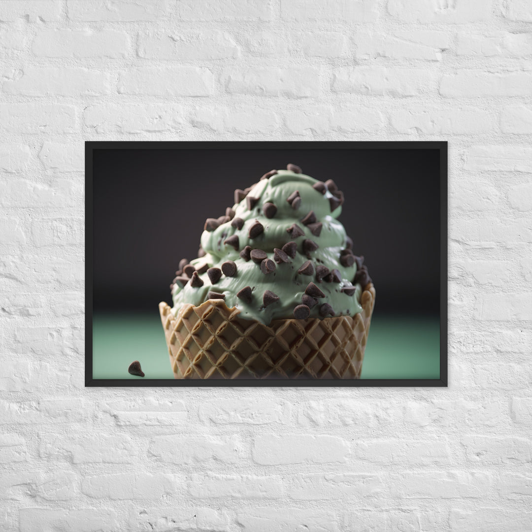 Mint Chocolate Chip Soft Serve Waffle Cone Framed poster 🤤 from Yumify.AI