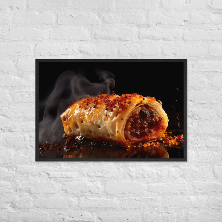 Spicy Sausage Roll Framed poster 🤤 from Yumify.AI