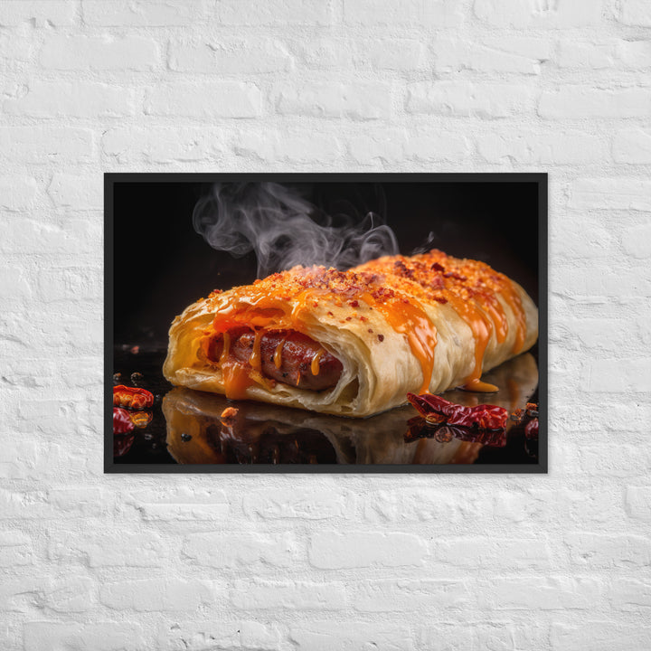 Spicy Sausage Roll Framed poster 🤤 from Yumify.AI