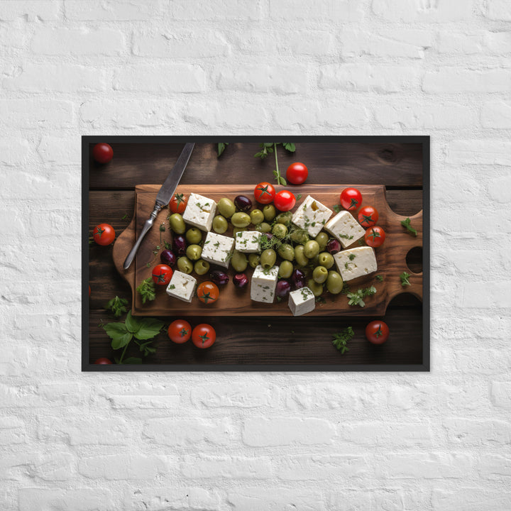 Beautiful spread of feta cheese cubes Framed poster 🤤 from Yumify.AI