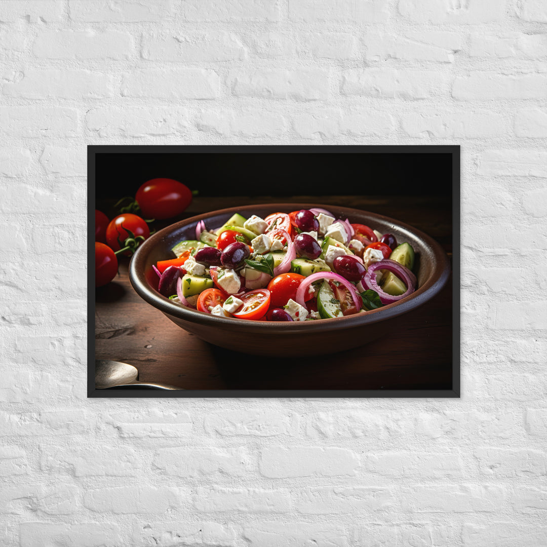 Classic Greek salad with ripe cherry tomatoes Framed poster 🤤 from Yumify.AI