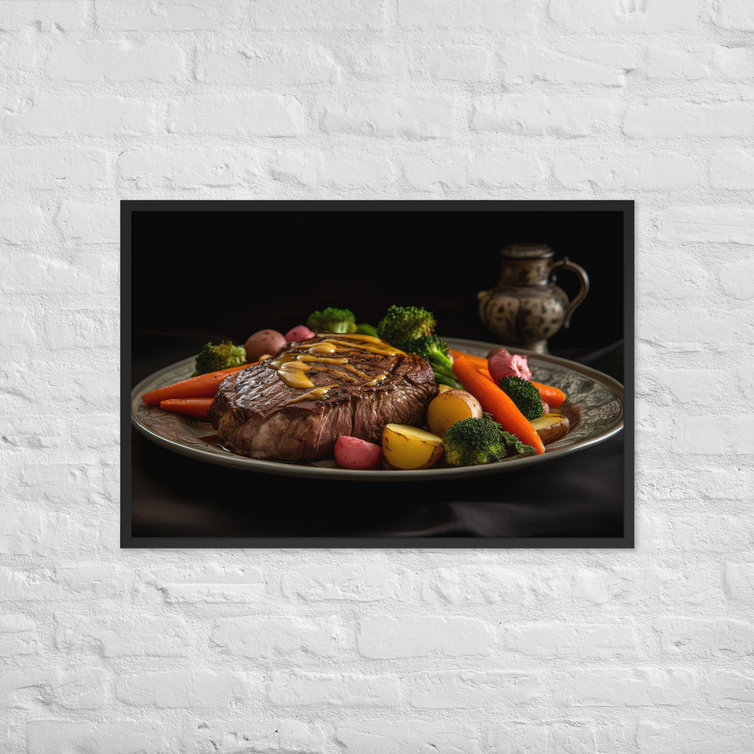 Tender Sirloin Steak with Roasted Vegetables Framed poster 🤤 from Yumify.AI