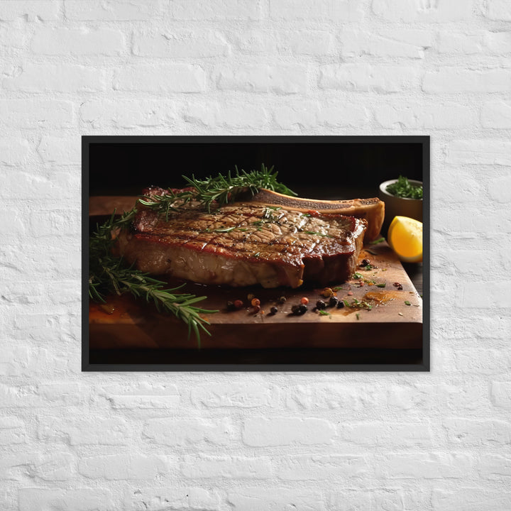 T-Bone Steak on a Wooden Board Framed poster 🤤 from Yumify.AI