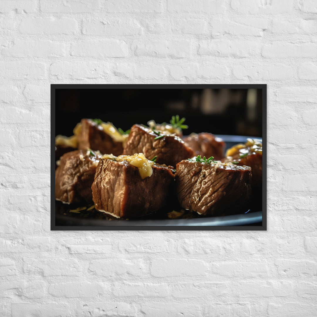 Sirloin Steak Bites with Garlic Butter Framed poster 🤤 from Yumify.AI