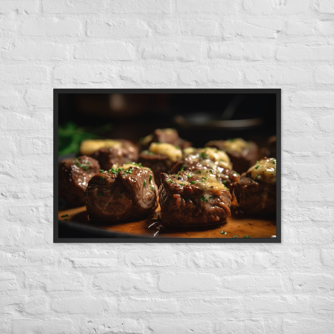 Sirloin Steak Bites with Garlic Butter Framed poster 🤤 from Yumify.AI