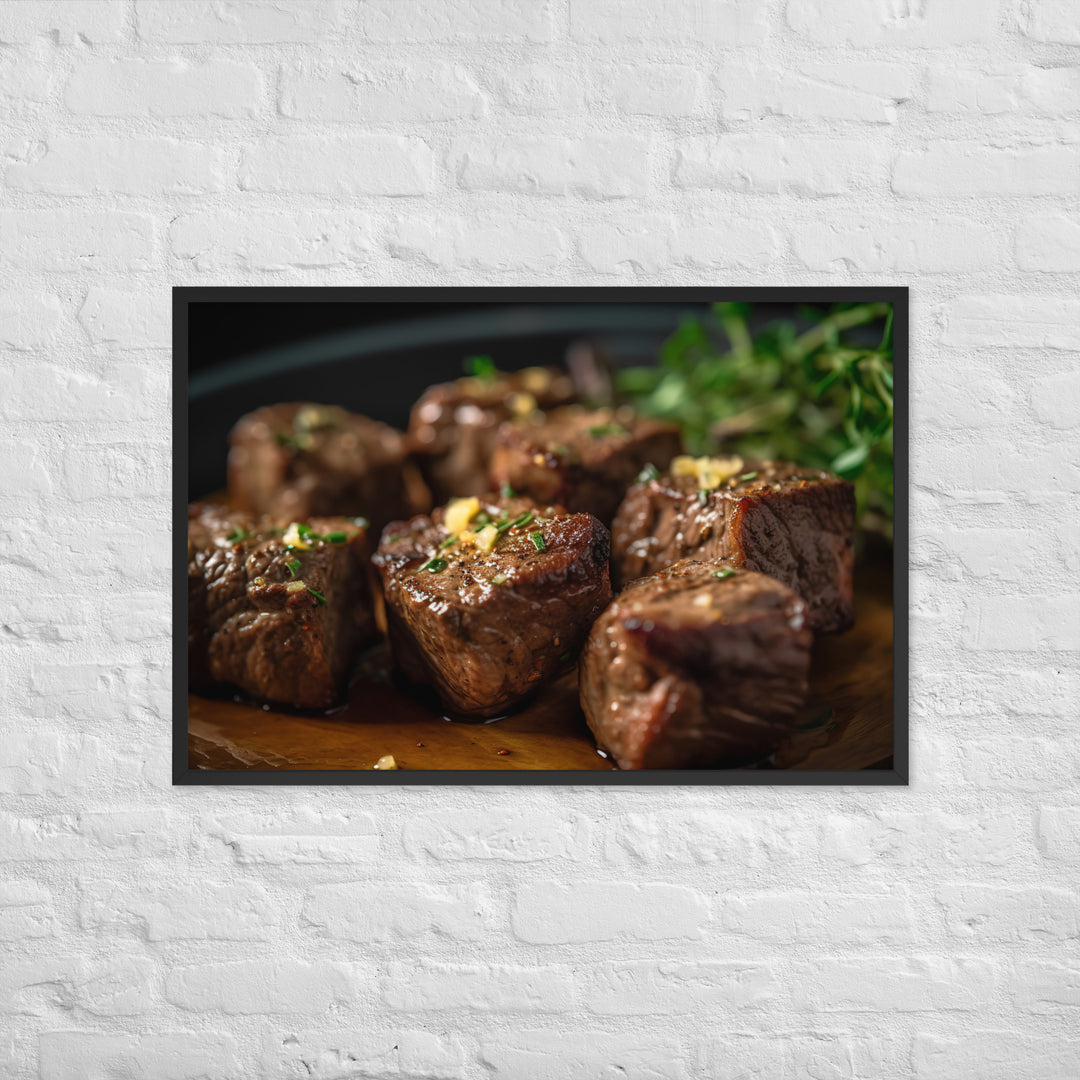 Sirloin Steak Bites with Garlic Butter Framed poster 🤤 from Yumify.AI