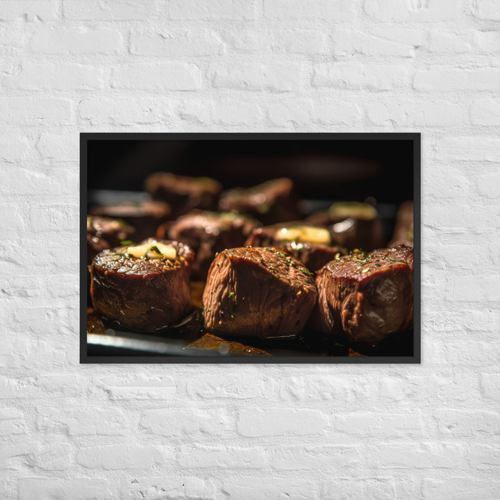 Sirloin Steak Bites with Garlic Butter Framed poster 🤤 from Yumify.AI