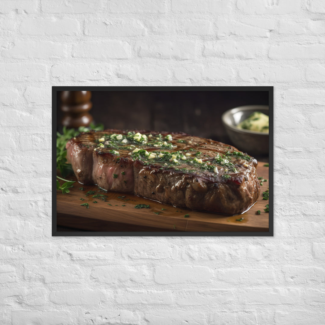 New York Strip Steak with Garlic Butter and Herbs Framed poster 🤤 from Yumify.AI