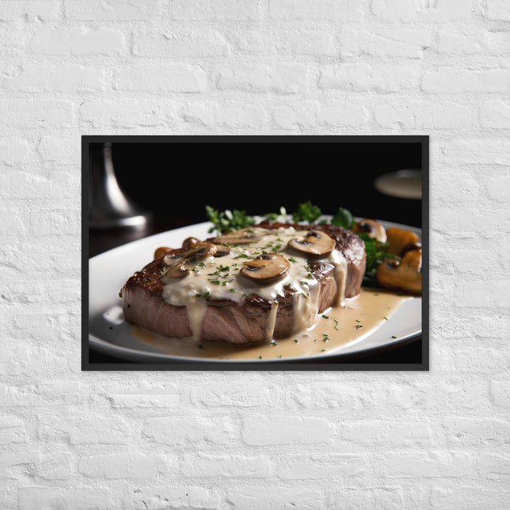 New York Strip Steak with Creamy Mushroom Sauce Framed poster 🤤 from Yumify.AI