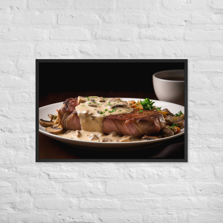 New York Strip Steak with Creamy Mushroom Sauce Framed poster 🤤 from Yumify.AI