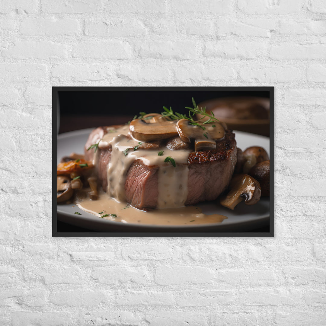 New York Strip Steak with Creamy Mushroom Sauce Framed poster 🤤 from Yumify.AI