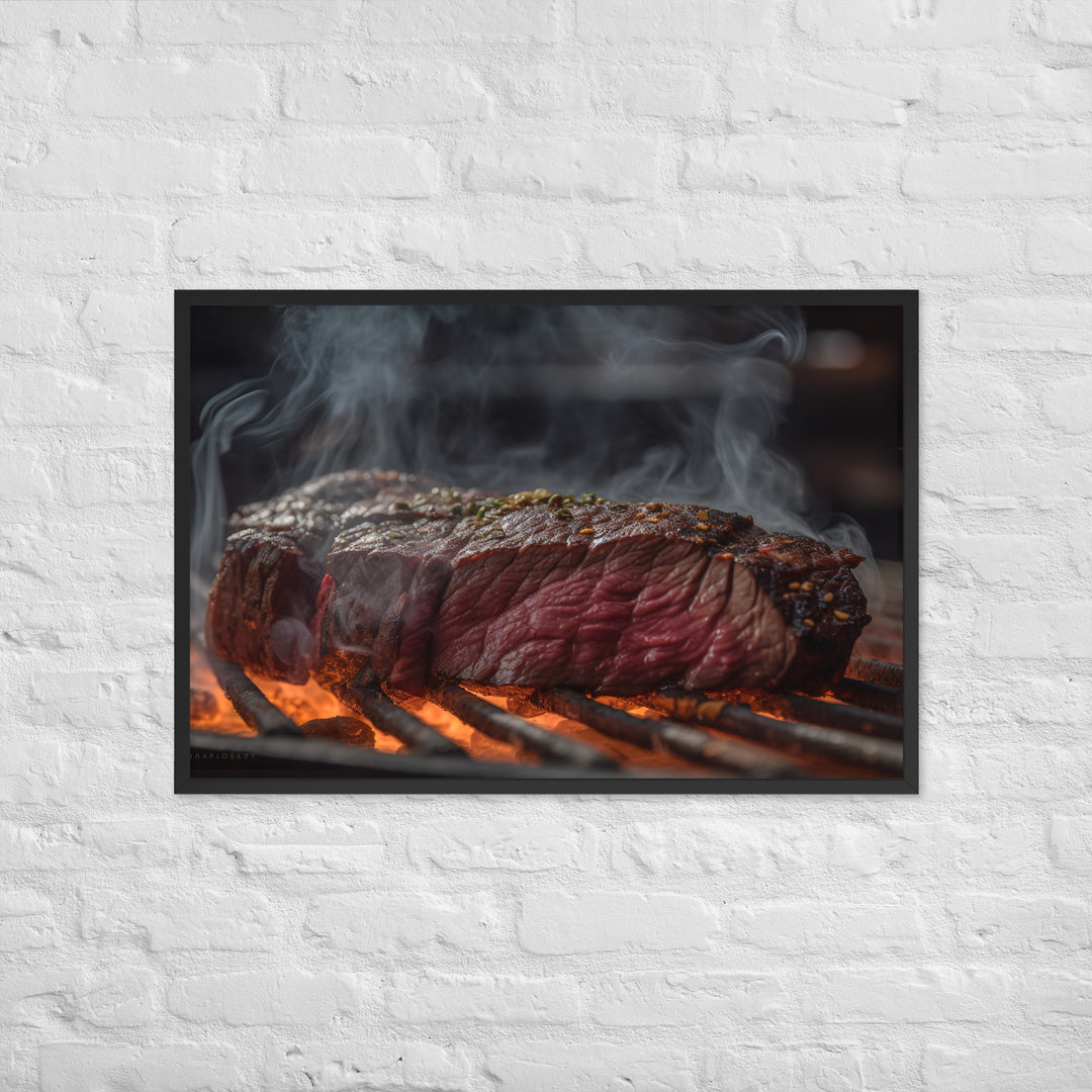 Juicy Hanger Steak on the Grill Framed poster 🤤 from Yumify.AI