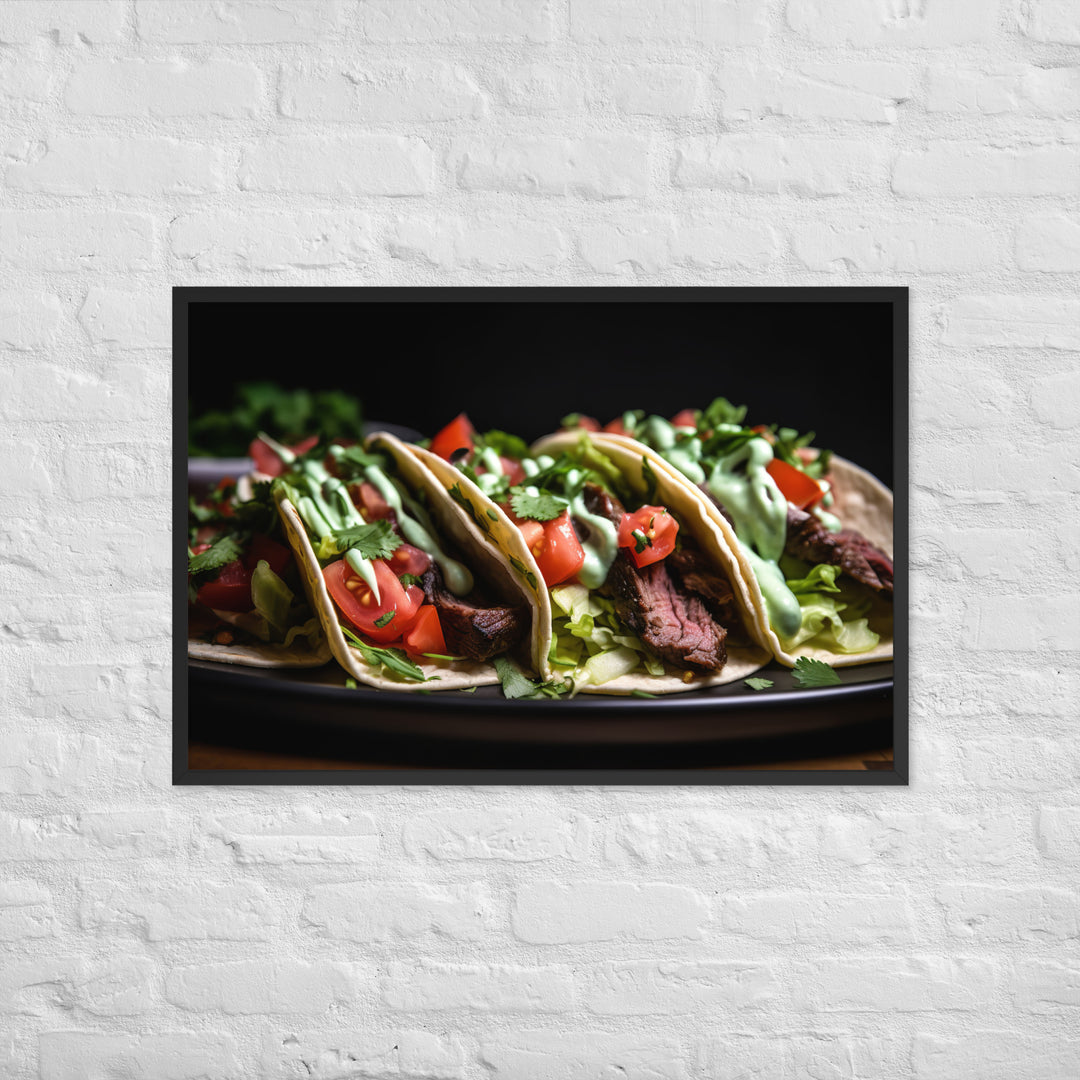 Hanger Steak Tacos with Cilantro Lime Sauce Framed poster 🤤 from Yumify.AI