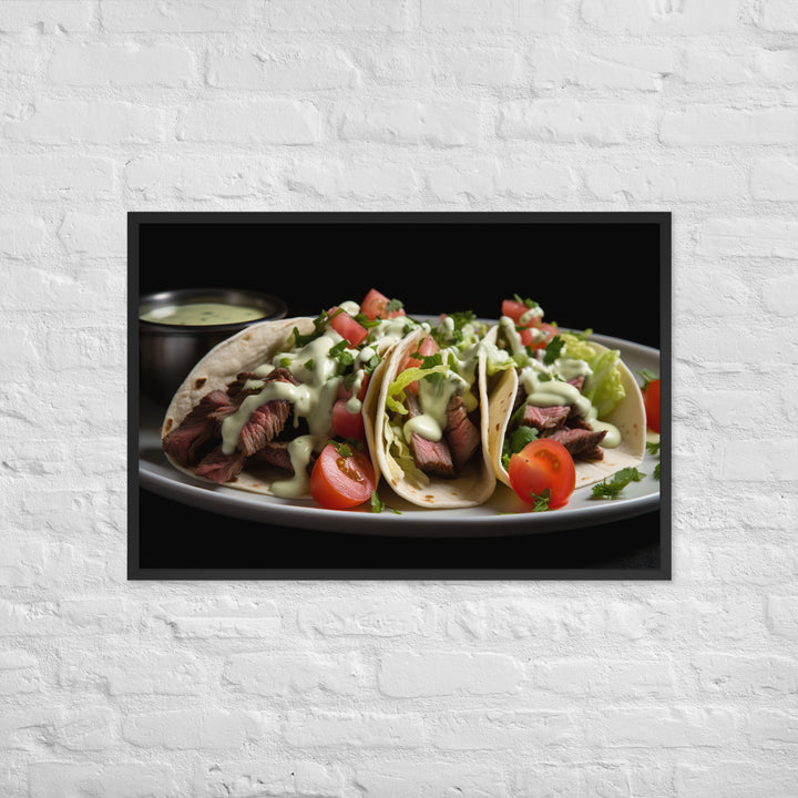 Hanger Steak Tacos with Cilantro Lime Sauce Framed poster 🤤 from Yumify.AI