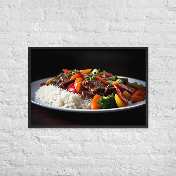 Hanger Steak Stir Fry with Mixed Vegetables Framed poster 🤤 from Yumify.AI