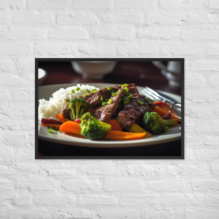 Hanger Steak Stir Fry with Mixed Vegetables Framed poster 🤤 from Yumify.AI