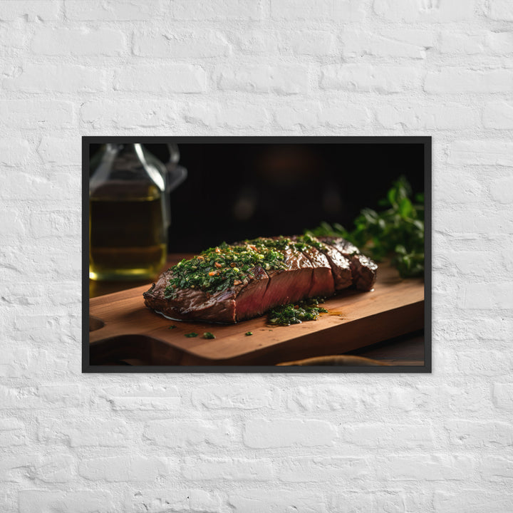 Grilled Flank Steak with Chimichurri Sauce Framed poster 🤤 from Yumify.AI