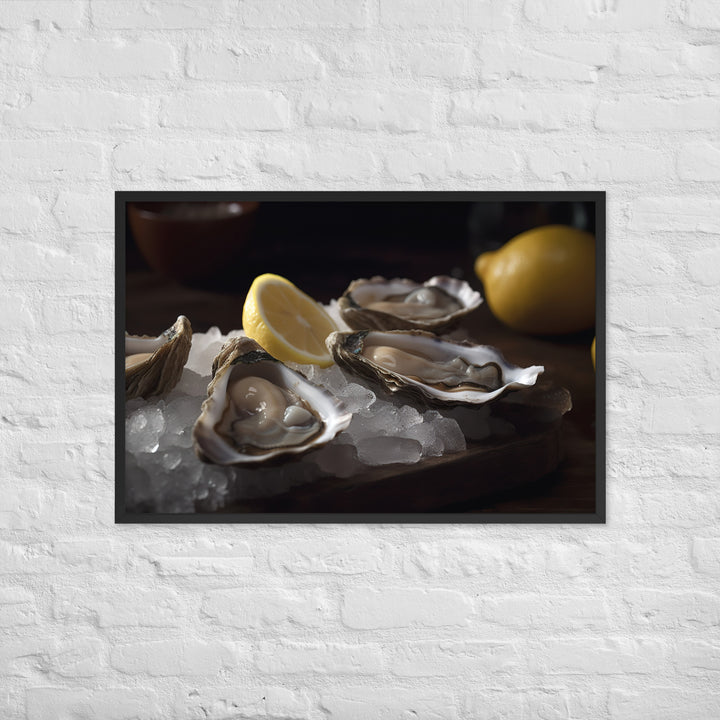 Succulent Eastern Oysters on Ice Framed poster 🤤 from Yumify.AI