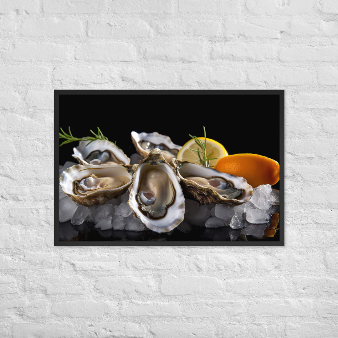 Succulent Eastern Oysters on Ice Framed poster 🤤 from Yumify.AI