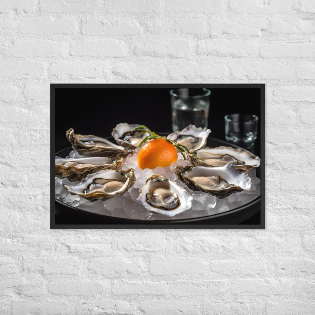 Succulent Eastern Oysters on Ice Framed poster 🤤 from Yumify.AI