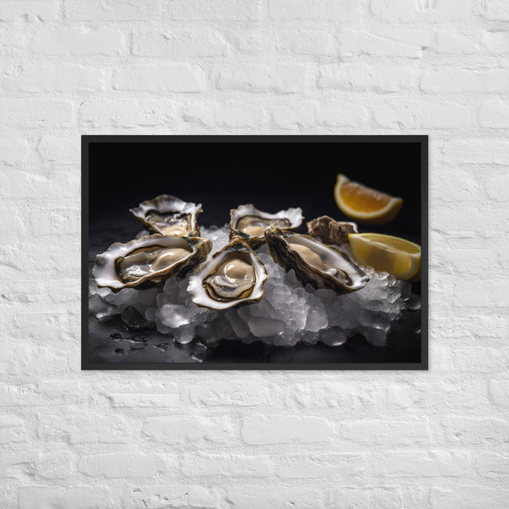 Succulent Eastern Oysters on Ice Framed poster 🤤 from Yumify.AI