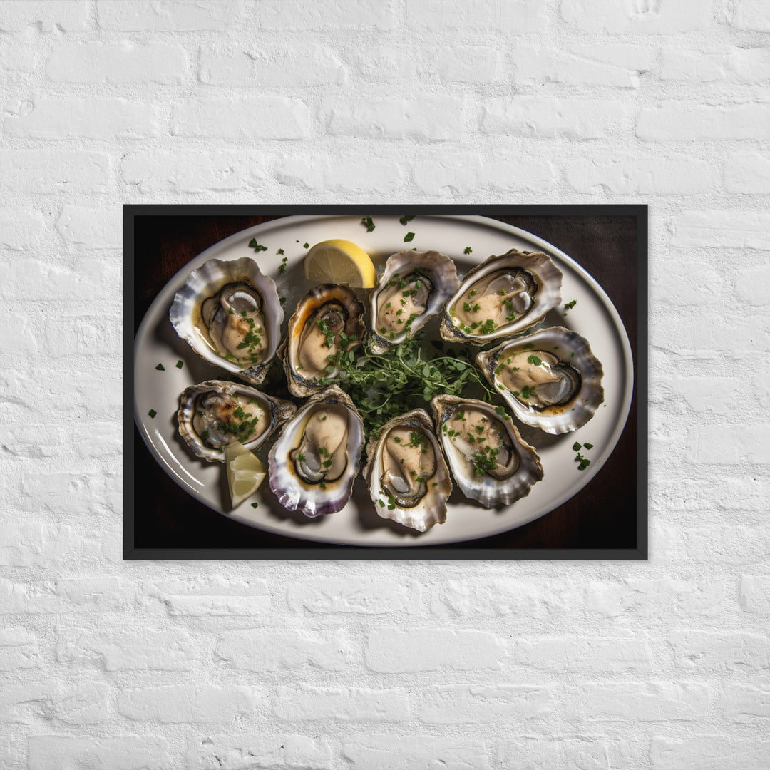 Grilled Wellfleet Oysters with Garlic Butter Framed poster 🤤 from Yumify.AI