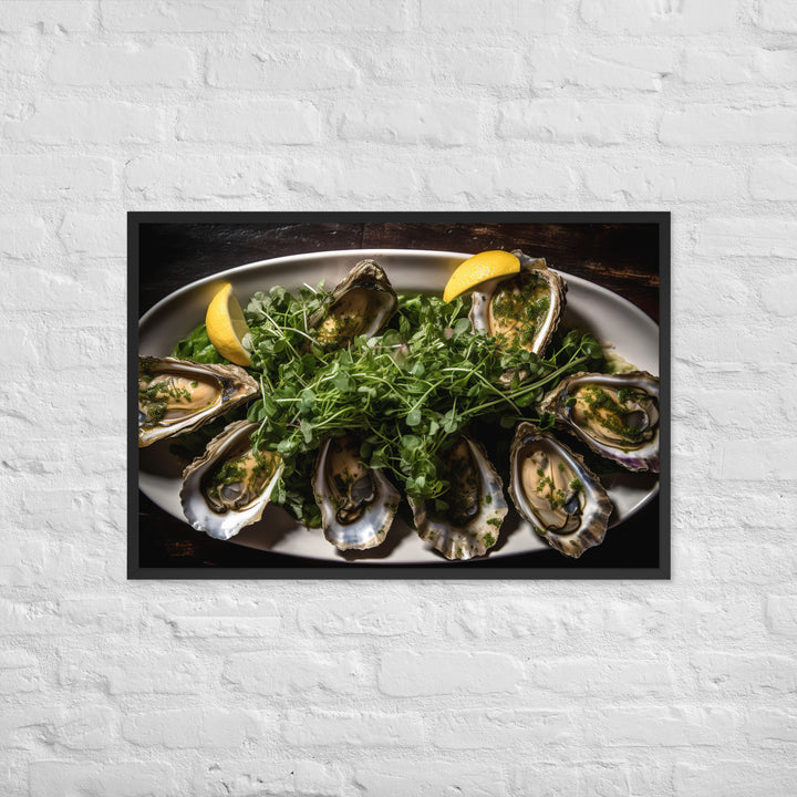 Grilled Wellfleet Oysters with Garlic Butter Framed poster 🤤 from Yumify.AI