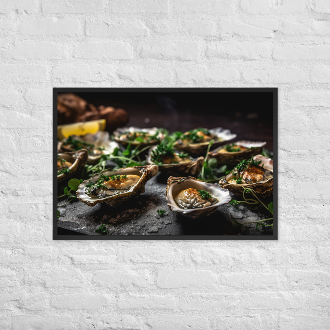 Grilled Olympia Oysters with Herb Butter Framed poster 🤤 from Yumify.AI