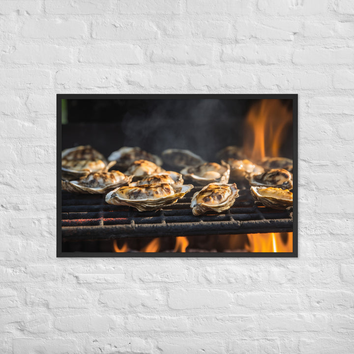 Grilled Malpeque Oysters with Garlic Butter Framed poster 🤤 from Yumify.AI