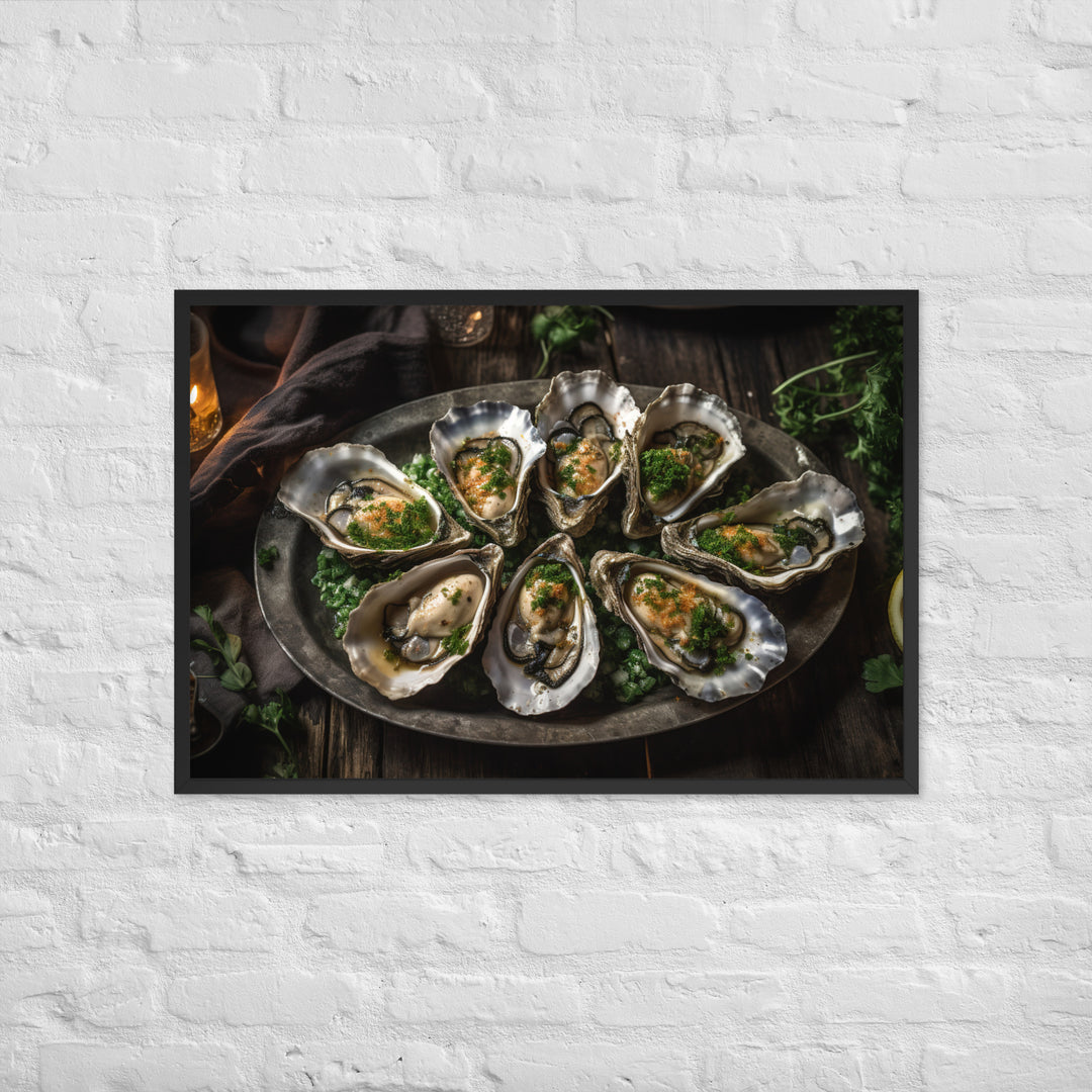 Grilled Eastern Oysters with Garlic Butter Framed poster 🤤 from Yumify.AI