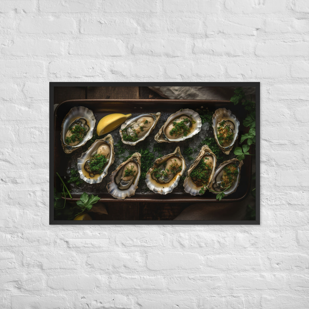 Grilled Eastern Oysters with Garlic Butter Framed poster 🤤 from Yumify.AI