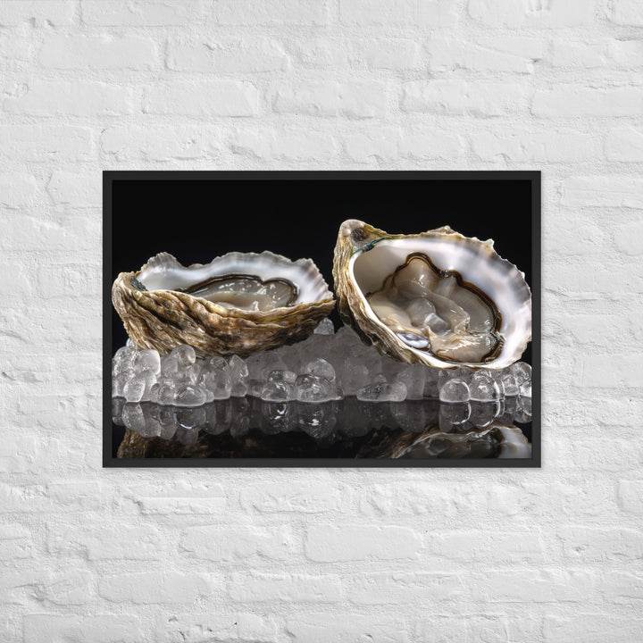 Glistening Sydney Rock Oyster on Ice Framed poster 🤤 from Yumify.AI