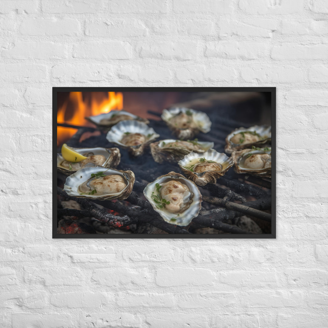 Grilled Malpeque Oysters with Garlic Butter Framed poster 🤤 from Yumify.AI