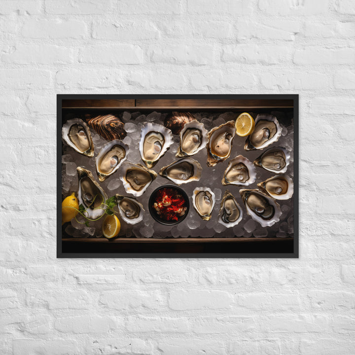 Freshly Shucked Sydney Rock Oysters on Ice Framed poster 🤤 from Yumify.AI