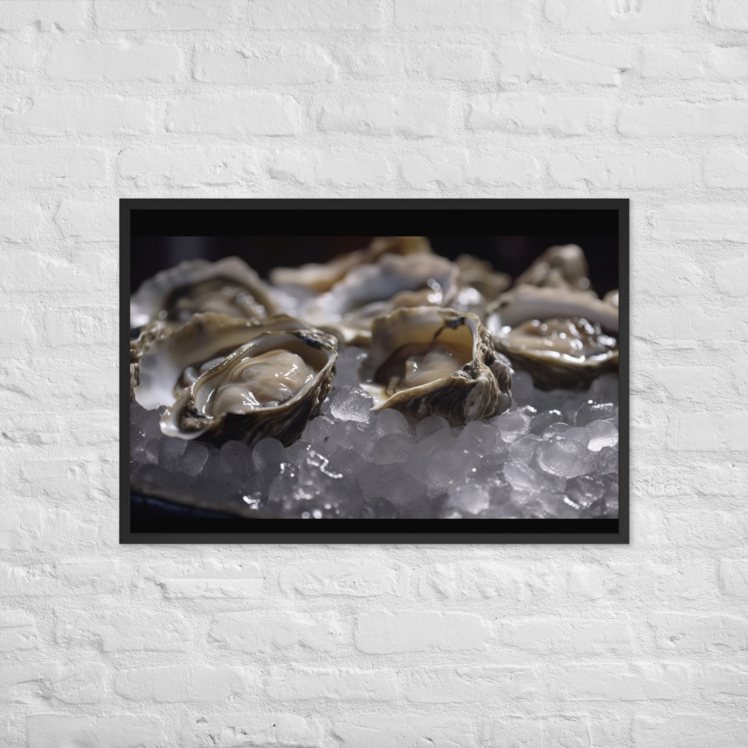 Freshly Shucked Pacific Oysters on Ice Framed poster 🤤 from Yumify.AI