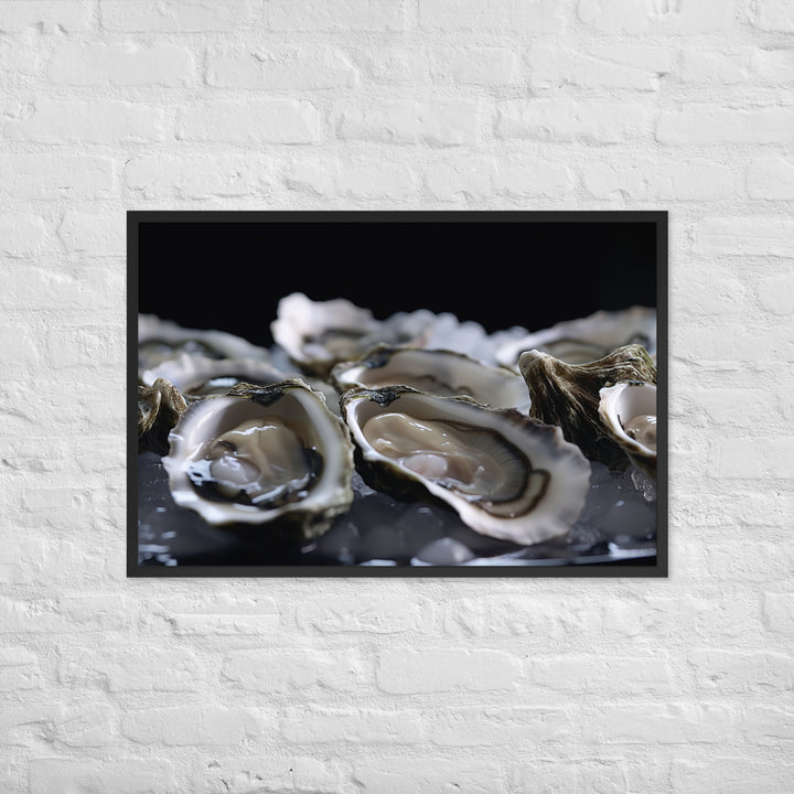 Freshly Shucked Pacific Oysters on Ice Framed poster 🤤 from Yumify.AI