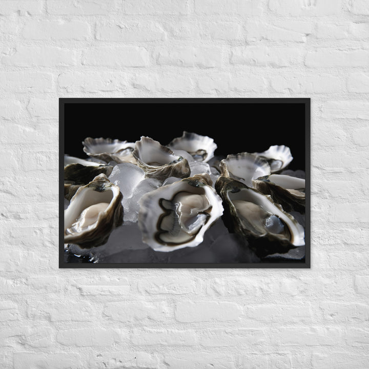 Freshly Shucked Pacific Oysters on Ice Framed poster 🤤 from Yumify.AI