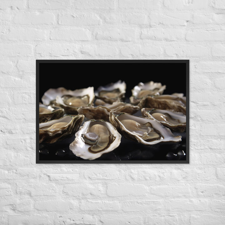 Freshly Shucked Pacific Oysters on Ice Framed poster 🤤 from Yumify.AI