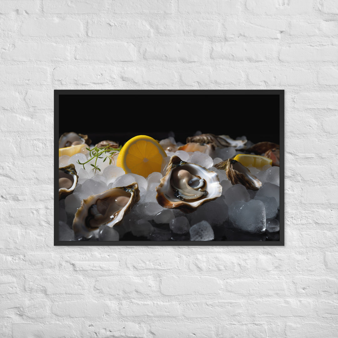 Freshly Shucked European Flat Oysters on Ice Framed poster 🤤 from Yumify.AI