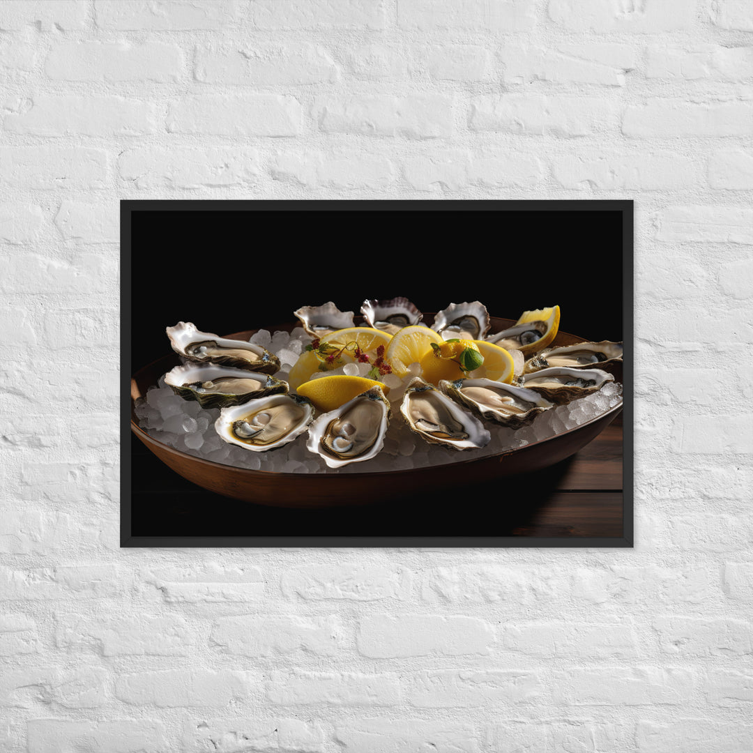 Freshly Shucked European Flat Oysters on Ice Framed poster 🤤 from Yumify.AI