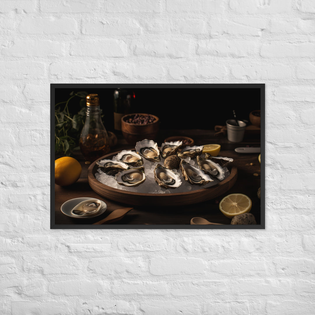 Freshly Shucked European Flat Oysters on Ice Framed poster 🤤 from Yumify.AI