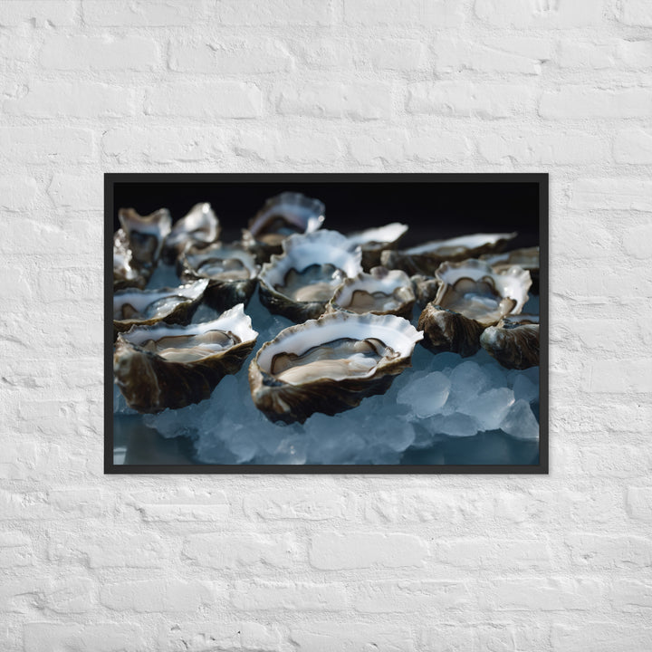 Freshly Shucked Blue Point Oysters on Ice Framed poster 🤤 from Yumify.AI