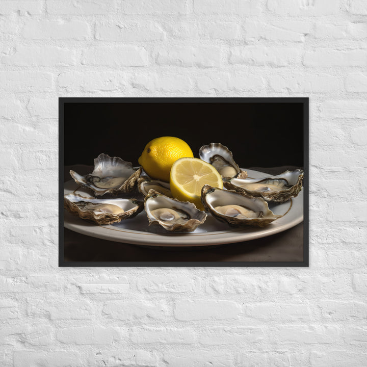 European Flat Oysters with a Splash of Lemon Framed poster 🤤 from Yumify.AI