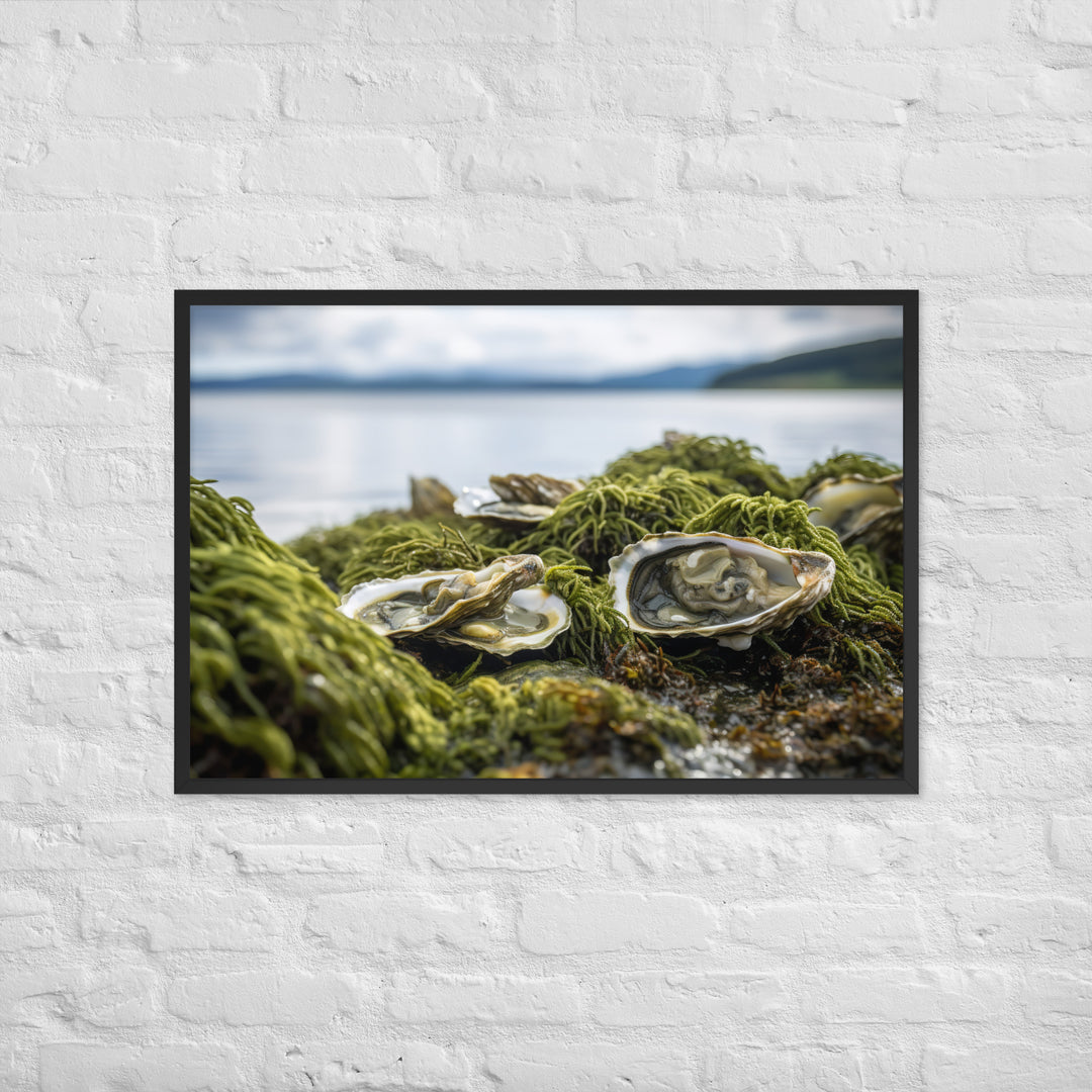 European Flat Oysters on a Bed of Seaweed Framed poster 🤤 from Yumify.AI