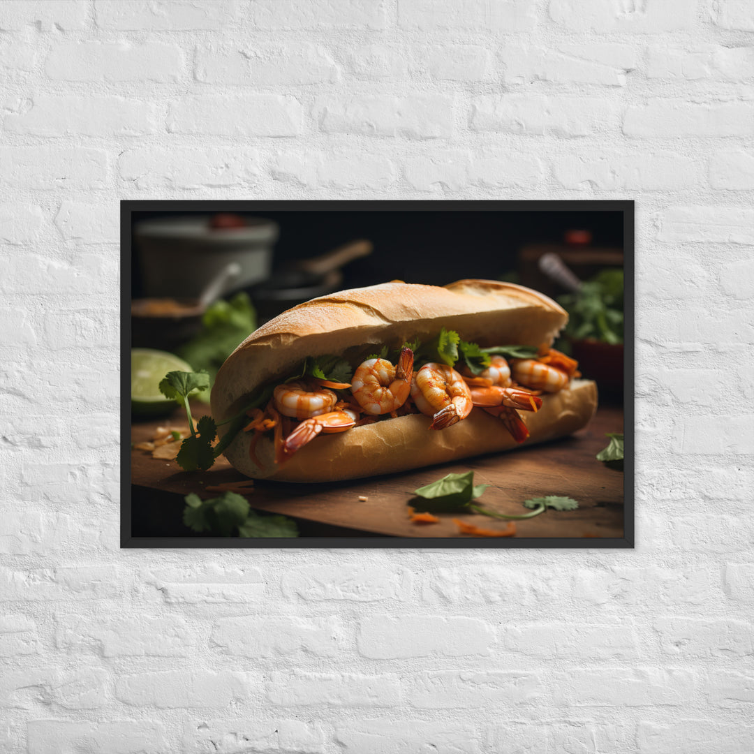 Spicy Banh Mi with Grilled Shrimp and Sriracha Mayo Framed poster 🤤 from Yumify.AI